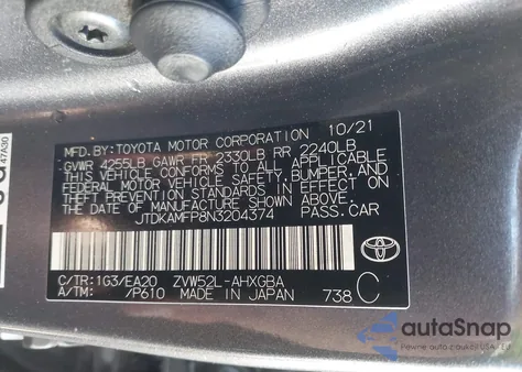 2022 Toyota Prius Prime Xle z USA, uszkodzony, nr VIN JTDKAMFP8N3204374
